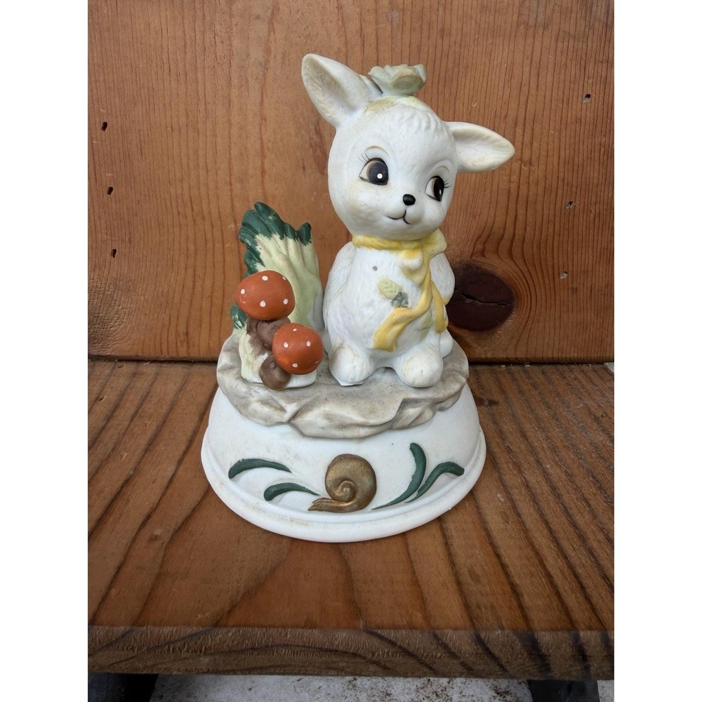 Vintage 1989 Bisque Porcelain Kitschy Easter Lamb With Mushrooms Spring